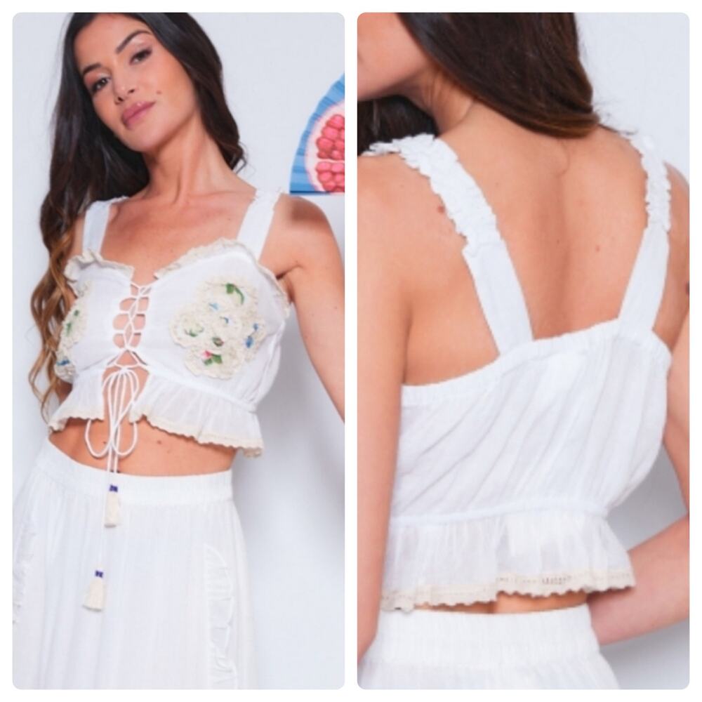 Anthropologie Beatnik Couture Embroidered Crop Top, Medium NWT
